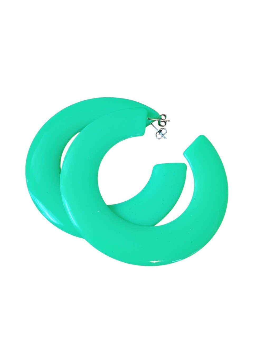 neon green earrings big chunky acrylic round dangle drop hoops fashion jewelry - Picture 2 of 6